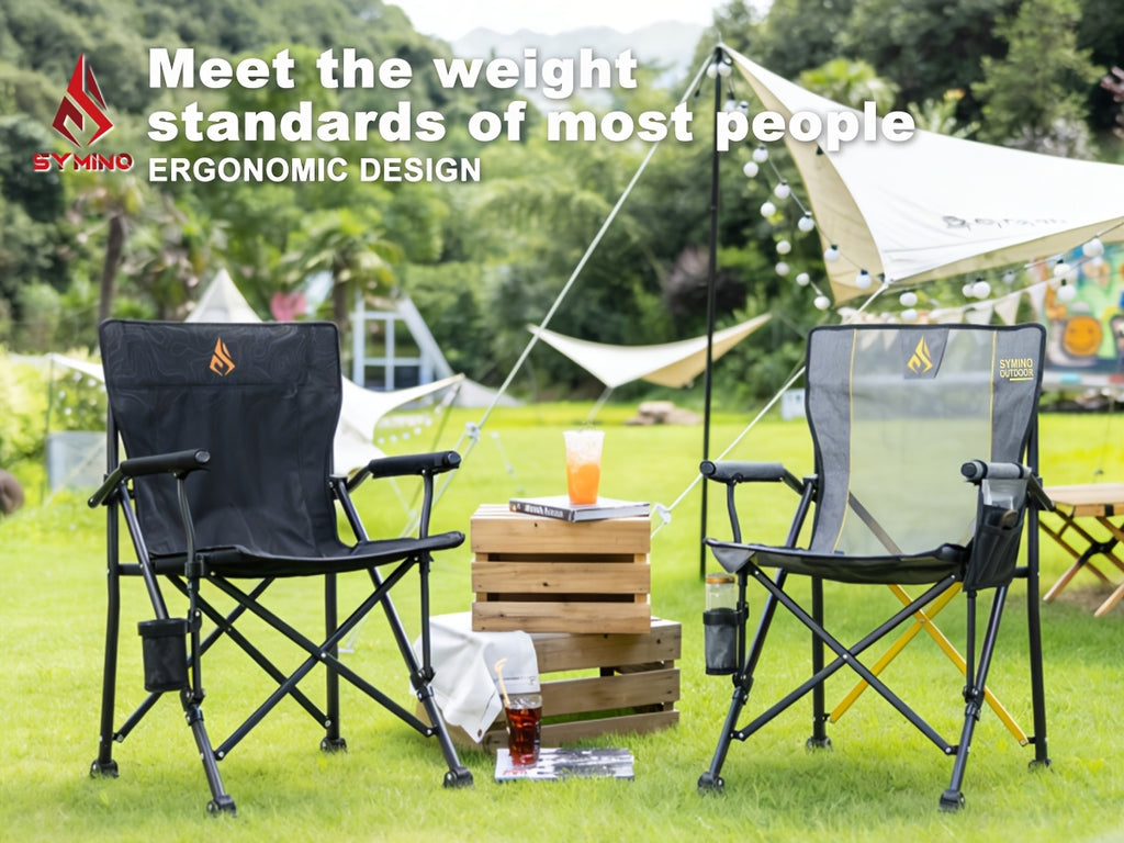 Chaise de camping pliante robuste Symino 150 kg, avec accoudoirs, ultralégère et portable, se plie instantanément, chaise d'extérieur pour la pêche et la plage