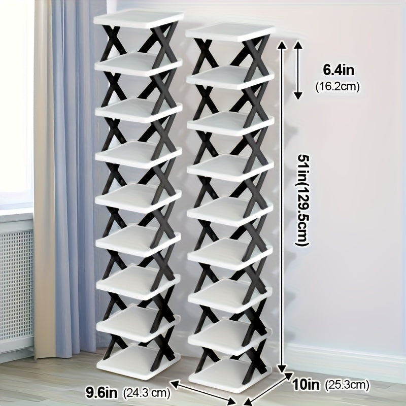 Organisateur d'étagère à chaussures d'angle peu encombrant - Étagère en plastique robuste haute et étroite à 6/9 niveaux pour 6/9 paires de chaussures et de bottes, Rangement polyvalent pour entrée, placard, garage, salon, Rangement d'organisateur de chau