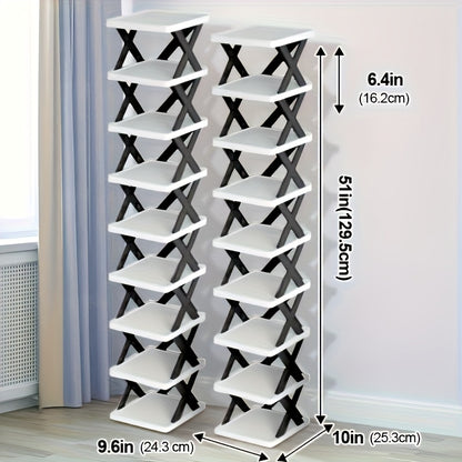 Organisateur d'étagère à chaussures d'angle peu encombrant - Étagère en plastique robuste haute et étroite à 6/9 niveaux pour 6/9 paires de chaussures et de bottes, Rangement polyvalent pour entrée, placard, garage, salon, Rangement d'organisateur de chau