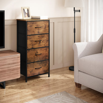 1 tiroir étroit, commode avec 4 tiroirs en tissu, buffet coffre de rangement pour chambre à coucher, salon, couloir, style industriel, brun vintage noir