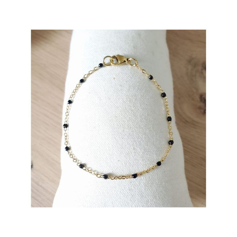 Bracelet perles d'email chaine acier inoxydable couleur or artisanal fait main