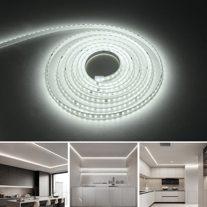 Bande Lumineuse LED AC 220V 230V, 120 LED/mètre 7W/mètre Ruban LED Adhésif, Ruban LED, Blanc ou Blanc Chaud pour Cuisine, Décoration de Pièce, Éclairage Intérieur avec Prise et Interrupteur EU