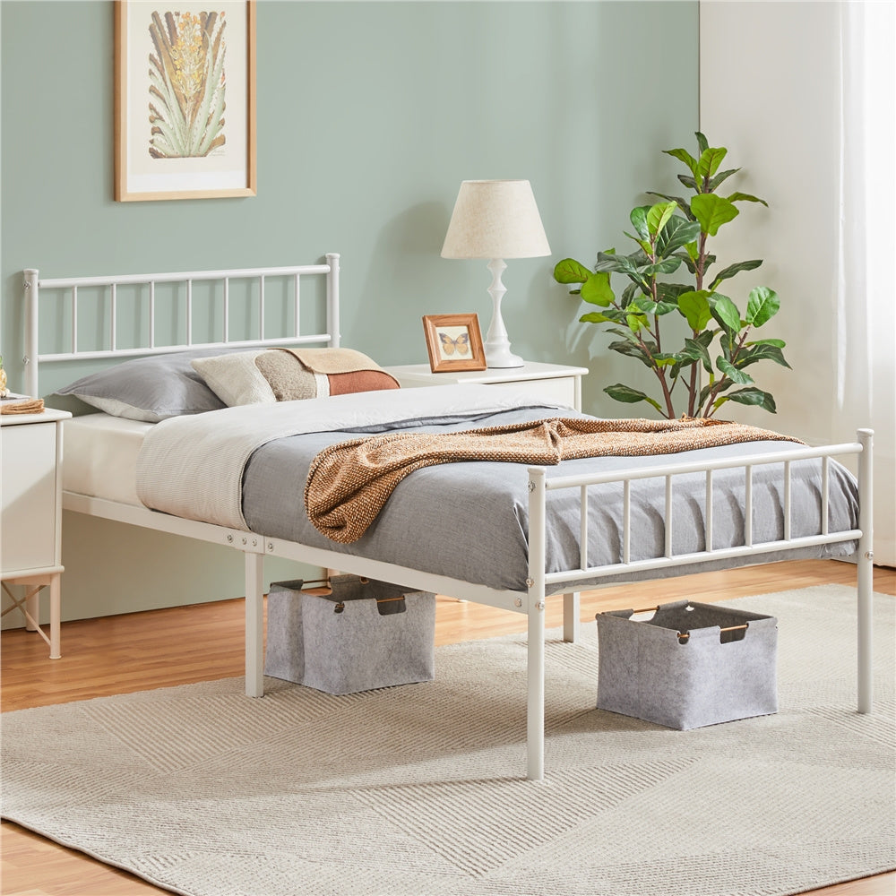 Costoffs Cadre de Lit Métallique Moderne Cadre de Lit avec Sommier à Lattes Surface de Couchage Lit d'invité Gain de Place Idéal pour Dortoir Studio Petit Appartement Chambre ou Maison d'Hôtes Style Industriel