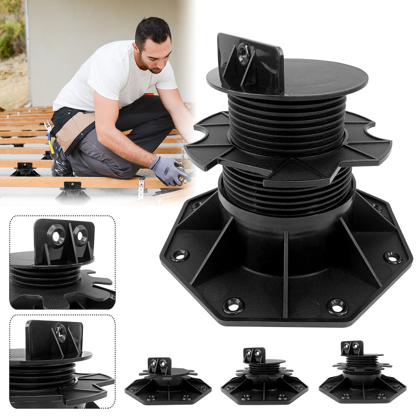Paliers de terrasse en plastique, réglables en hauteur 30-60 mm/90-140 mm, paliers à plaque, pieds de terrasse, pieds réglables pour dalles de terrasse 10 pcs/20 pcs