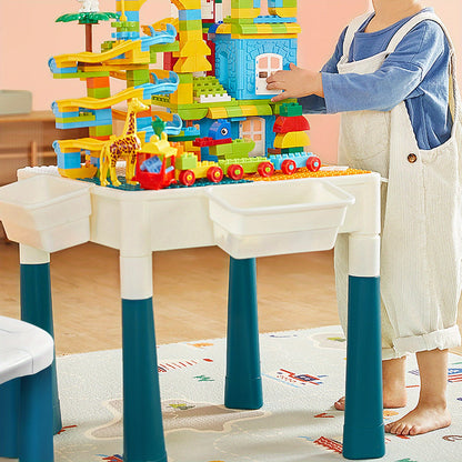 Table de jeu d'activité, Ensemble de table d'activité multifonctionnelle, Ensemble de table et de chaises de blocs de construction, Table d'artisanat de chambre, Table d'étude, avec 2 chaises et 163 blocs de construction