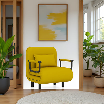 Canapé-lit convertible pliant 5-en-1, fauteuil de détente gigogne réglable peu encombrant avec tissu en lin, fauteuil moderne pour dortoir, studio et coin douillet, noir/fauve/vert olive/jaune citron