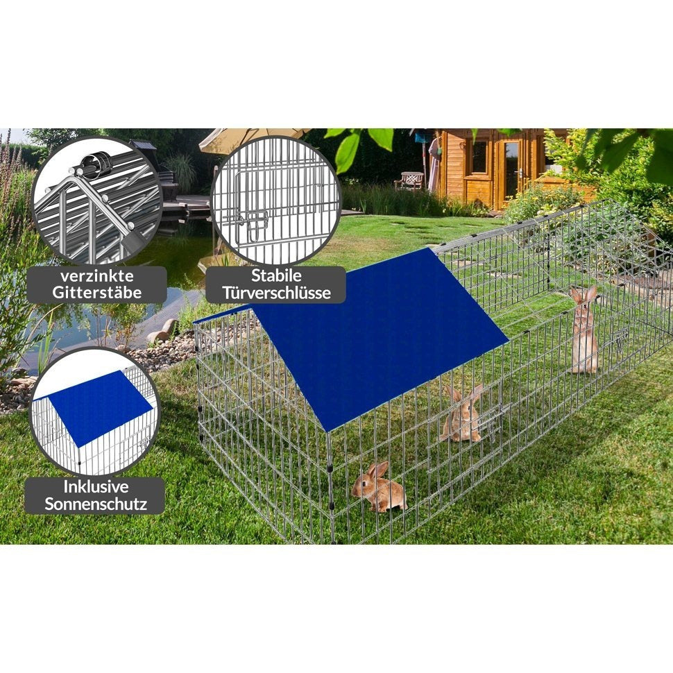 CADOCA® Enclos Run Free 180X75X75Cm Protection Solaire Run Jardin Lapin Poulailler Lièvre Poulailler Petit Animal Run Toiture Matériel Bleu