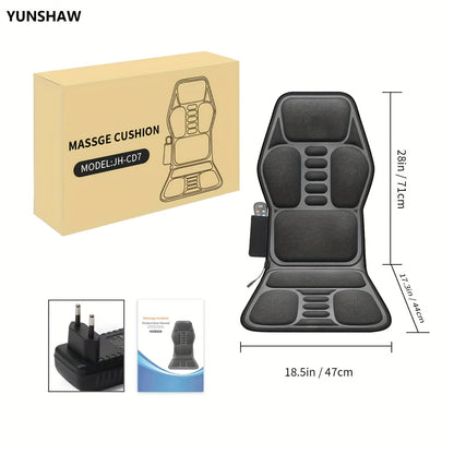 Coussin de siège masseur intégral YUNSHAW avec chauffage et vibration, convient pour le dos, coussin pour chaise de massage pour canapé/chaise, coussin chauffant à brancher avec système à 9 moteurs, cadeau pour homme/femme (sans convertisseur)