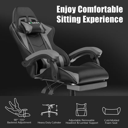 Gartistgo Chaise Gaming Ergonomique - Chaises Gaming avec Coussin Lombaire + Appui-Tête, Chaise de Bureau & Ordinateur Rehausseable pour Adultes, Filles, Garçons (Avec Repose-Pieds)