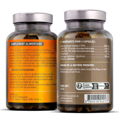 Oméga 3 - Huile de Poissons Sauvages - EPA 660mg / DHA 440mg - capsules - GPH Diffusion
