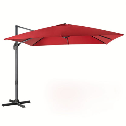 Parasol carré 300 X 300 cm, parasol de protection solaire avec cantilever rotatif à 360°, parasol de jardin inclinable, grand parasol de patio, parasol de marché pour jardins extérieurs, patios, cafés (Beige/Rouge/Café)