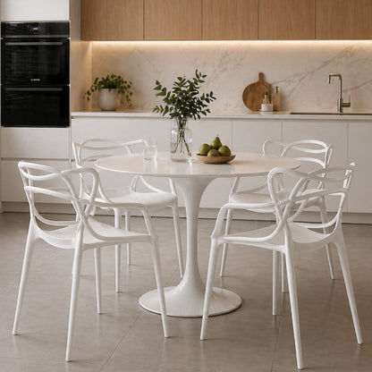 Baroni Home Lot de 4 chaises en plastique blanc – Empilables, prêtes à l'emploi sans assemblage requis, faciles à nettoyer, avec pieds antidérapants pour une stabilité accrue – Idéales pour cuisine, salon, salle à manger, jardin, terrasse ou balcon – Assi
