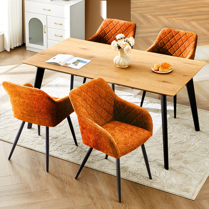 Ensemble de 2 chaises de salle à manger modernes en velours/lin, chaises de loisirs rembourrées avec accoudoirs et pieds en métal, chaises d'angle pour cuisine, salon, bureau à domicile, réception