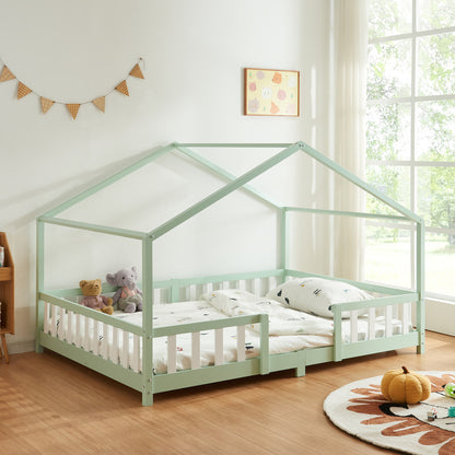 Lit pour enfants Treviolo de style maison avec protection contre les chutes en bois de pin