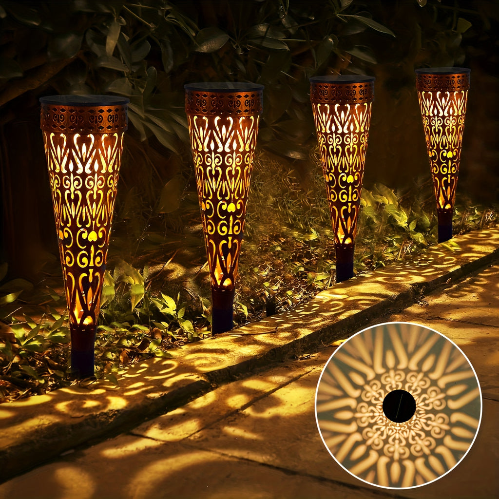 Lot de 4 Lampes Solaire LED Extérieures en Métal, IPX5, pour Jardin, Allée, Balcon, Terrasse, Pelouse et Décorations de Noël