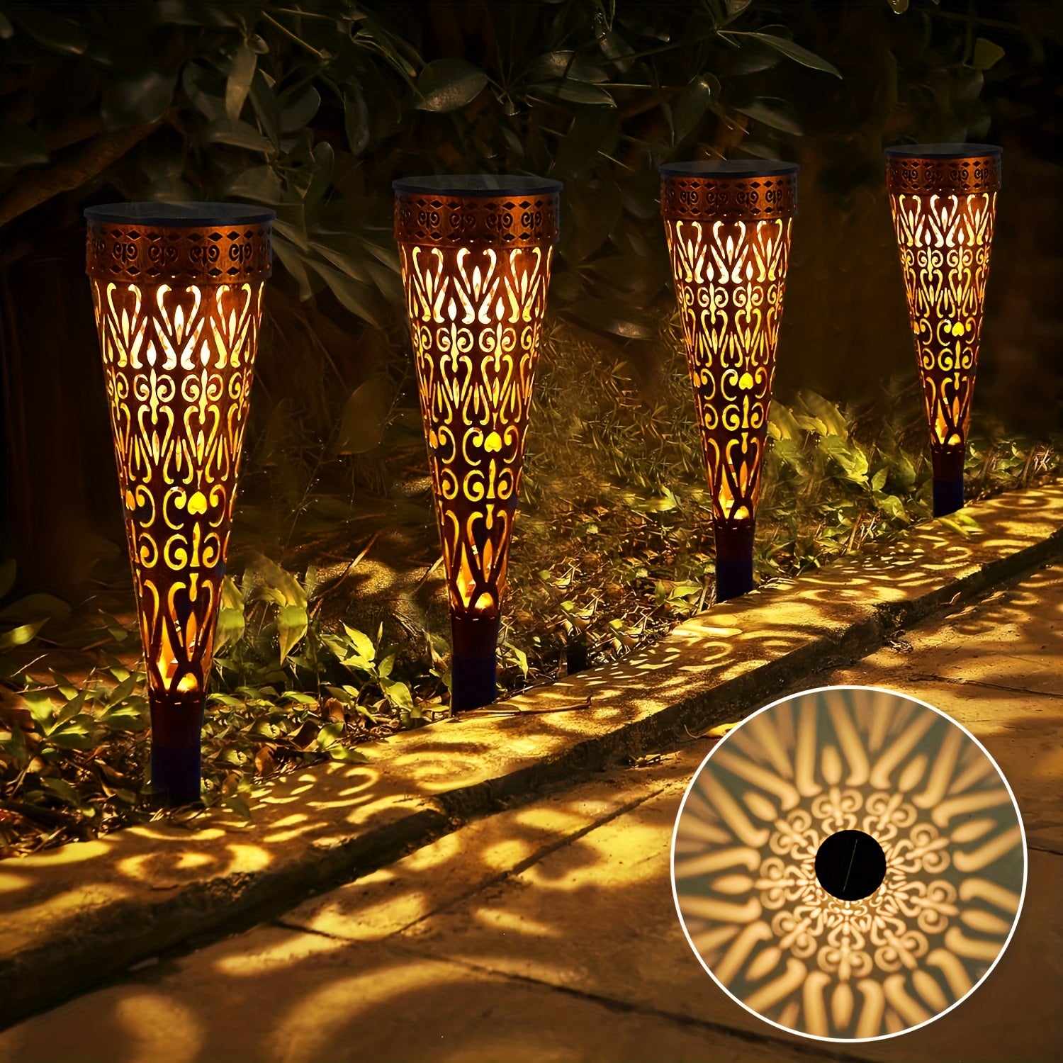 Lot de 4 Lampes Solaire LED Extérieures en Métal, IPX5, pour Jardin, Allée, Balcon, Terrasse, Pelouse et Décorations de Noël