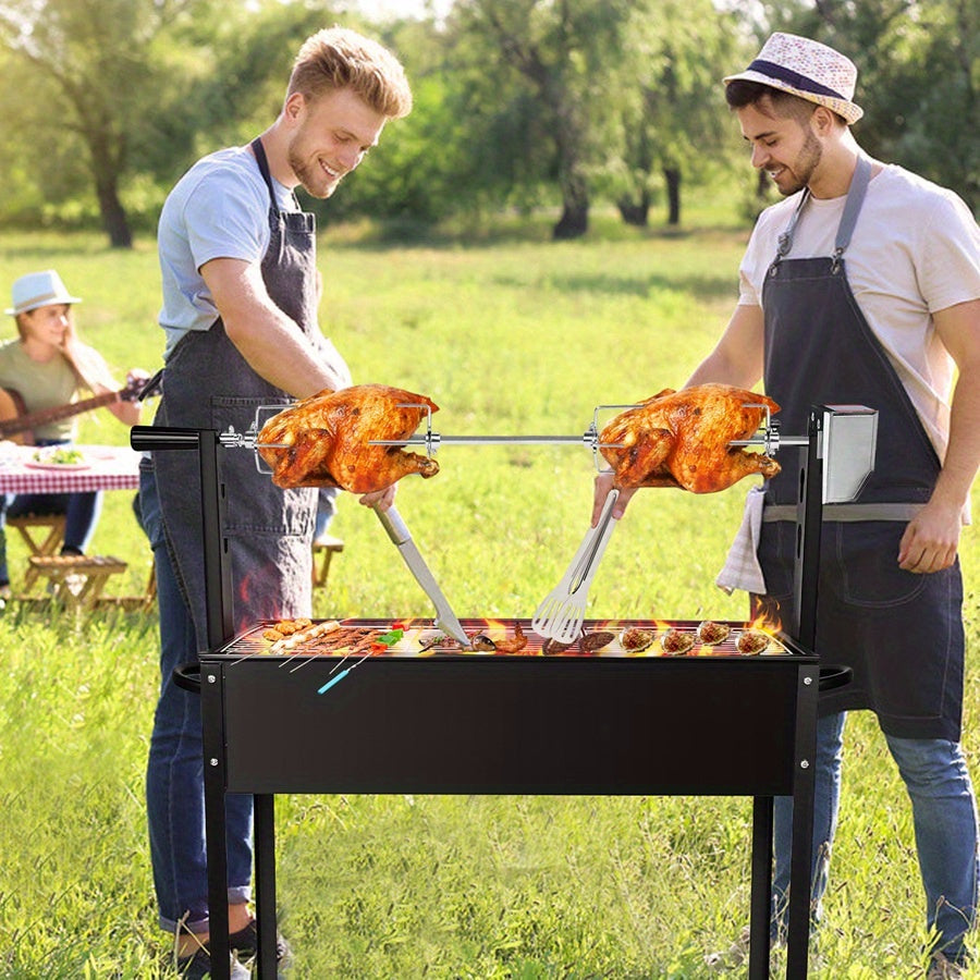 Fourchette Rotative pour Barbecue pour Fêtes avec 4 Aiguilles à Viande en Acier Inoxydable