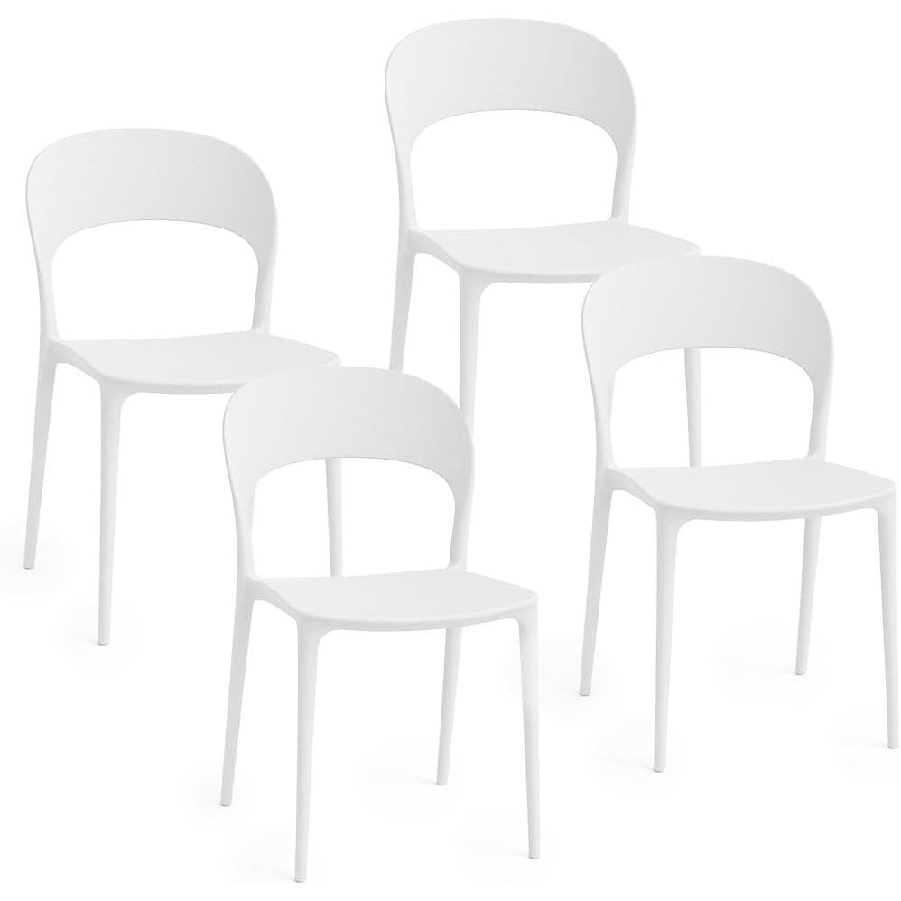 Baroni Home Lot de 4 chaises en plastique blanc – Empilables, prêtes à l'emploi sans assemblage requis, faciles à nettoyer, avec pieds antidérapants pour une stabilité accrue – Idéales pour cuisine, salon, salle à manger, jardin, terrasse ou balcon – Assi