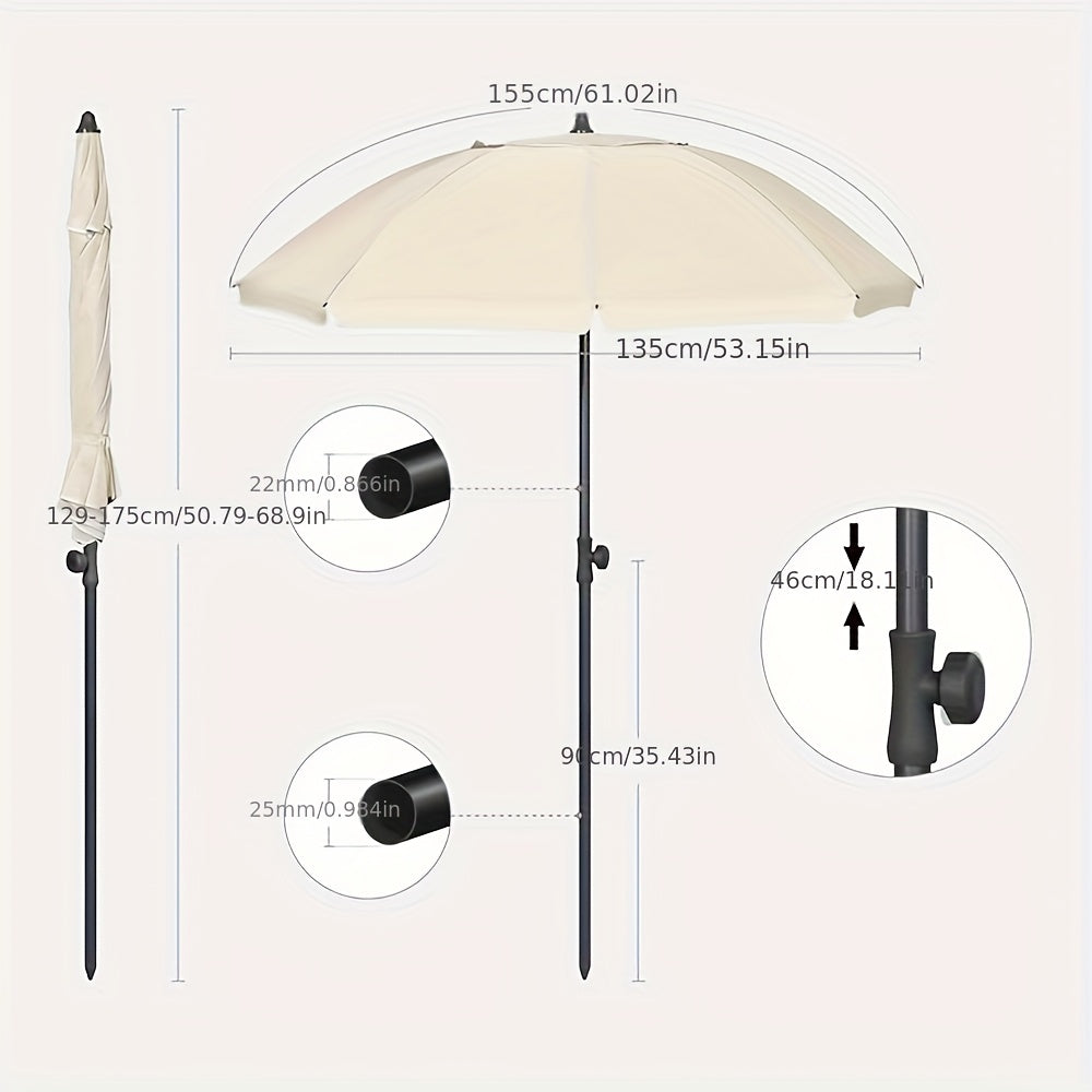 1 parasol de plage, parasol d'ombrage pour balcon, poids de 160 G/m², parasol de plage résistant aux UV, UPF 50+, équipé de 8 piliers et de trous de ventilation, hauteur réglable et pliable, avec un sac portable, convient pour balcon/jardin/plage