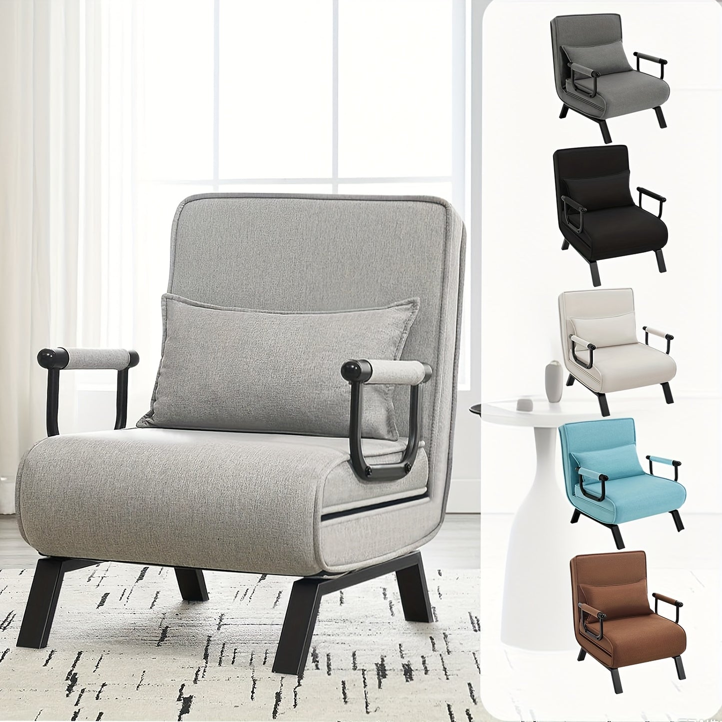 1pc Chaise de salle à manger élégante, canapé-lit 3 en 1, lit de visite, fauteuil pliant avec dossier réglable, coussin amovible, convient pour chambre à coucher, salon, bureau, capacité de charge de 150 kg