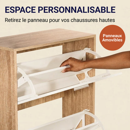 Meuble à chaussures avec 3 compartiments à abattant, armoire de rangement en bois pour jusqu'à 18 paires, organisateur d'entrée peu encombrant