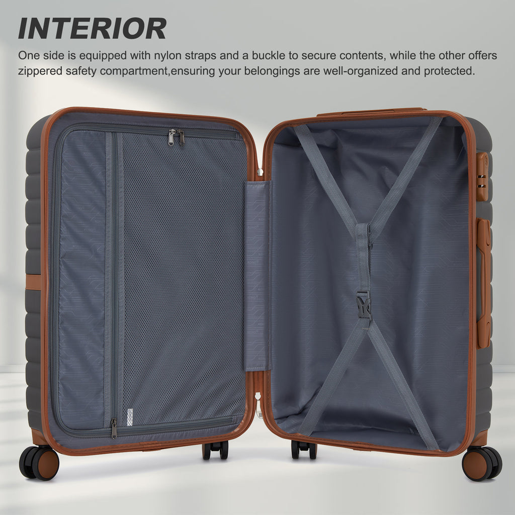 Valise Kono 20 pouces 24 pouces 28 pouces en ABS+PC Design Rayé avec Détails Color-Block et Roues Pivotantes