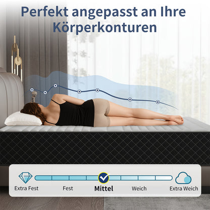 Matelas 140 x 200 cm - Dureté H3 Le matelas hybride à ressorts ensachés et mousse à mémoire de forme en boîte pour un soutien ultime et un soulagement de la pression, Matelas de lit
