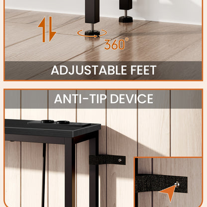 Table Console Moderne Industrielle Étroite avec Station de Chargement et Ports USB - Bois Ingénierie Robuste et Métal, Idéale pour Entrée, Salon, Table de Canapé, Bureau de Chargement USB pour Hall, Couloirs, Entrées