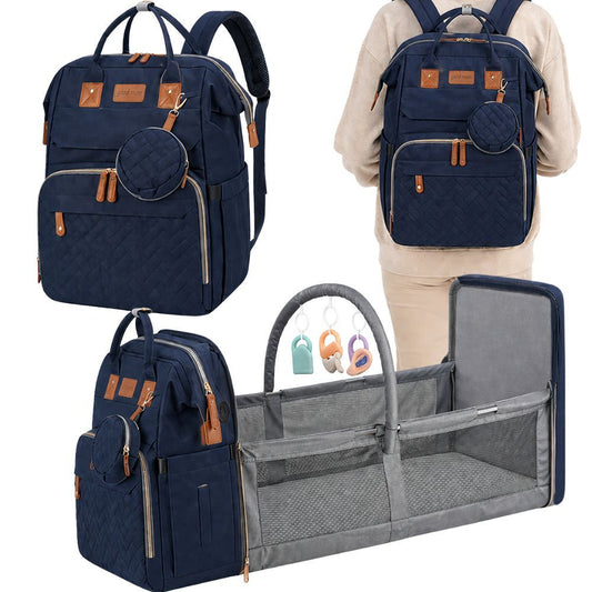 Sac à dos Maman avec lit et USB, Sac à dos multifonctionnel pour parents avec organisateur, Grand sac à dos de voyage avec fonction lit pour enfants, Sac à dos pratique pour la marche et les voyages, Lit pliable avec matelas, Sac à dos quotidien spacieux