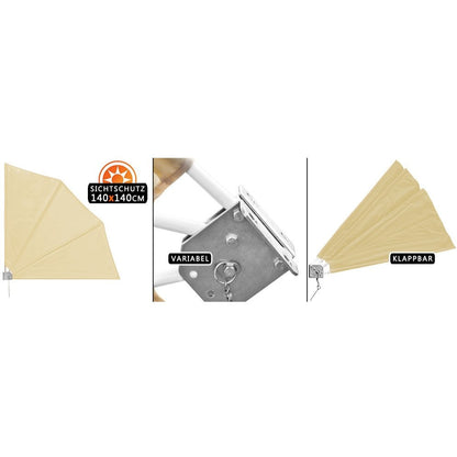 DETEX® Écran d'Intimité pour Ventilateur de Balcon 140x140cm Résistant aux Intempéries et aux UV, Store Pliable pour Terrasse, Pare-Soleil Diviseur avec Fixation Murale