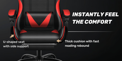 Chaise de Gaming Ergonomique avec Repose-Pieds - Pivotante à 360°, Réglable en Hauteur, Support Lombaire, Mécanisme d'Inclinaison Manuelle, Texture Simili, Rembourrage en Mousse et Cadre en Acier Inoxydable - Pour PC/Bureau
