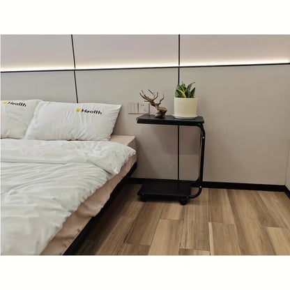 Table d'appoint roulante moderne en forme de C avec sac de rangement, roulettes silencieuses pivotantes à 360°, table d'appoint pour canapé et chevet, parfaite pour votre salon, camping-cars, chambres, maisons et bureaux