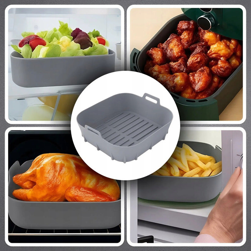 Insert en silicone pour friteuse à air 17×17 cm • Panier flexible pour friteuse à air avec poignées • Résistant à la chaleur jusqu'à 220°C • Antiadhésif, réutilisable • Pour friteuse à air, four et micro-ondes • Plats croustillants sans huile • Facile à n