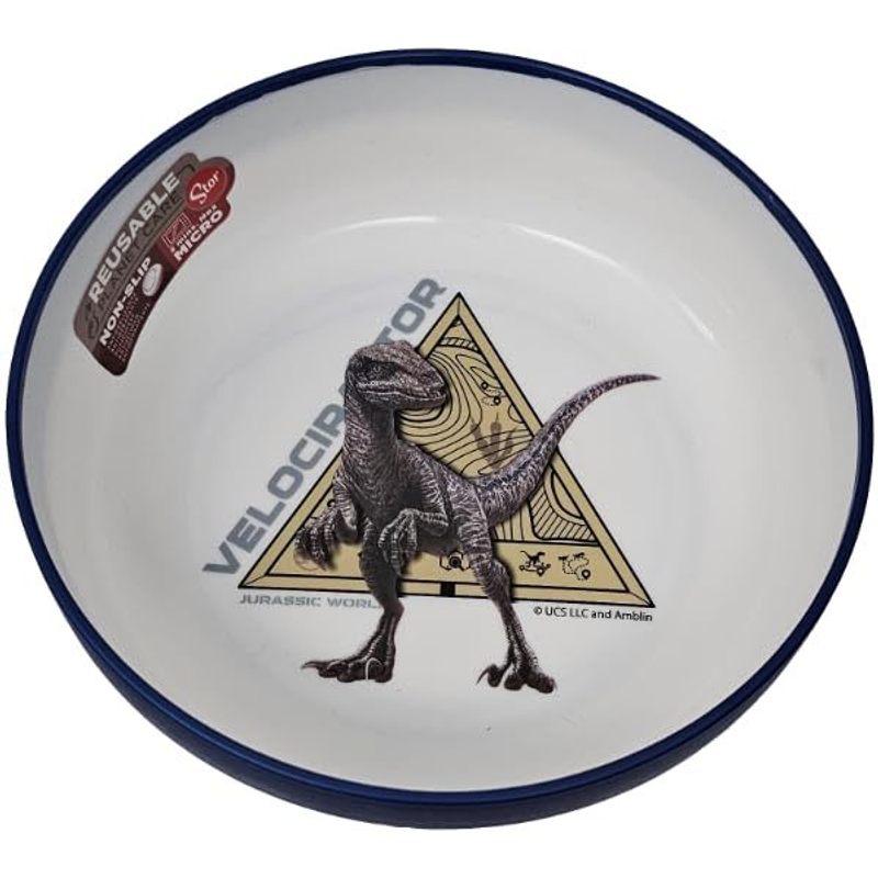 Ensemble de vaisselle réutilisable pour enfants, 2 couleurs - Ensemble de 3 pièces : Assiette, bol et tasse pour enfants et bébés avec base antidérapante - (Pour JURASSIC WORLD)