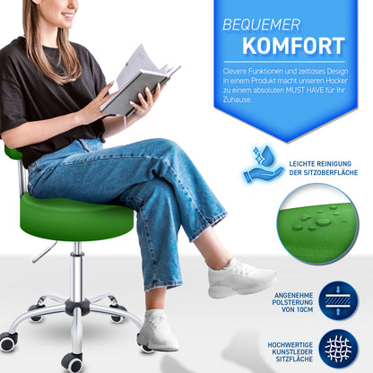 Tabouret Escalier TRESKO® avec Dossier 150 Kg | Tabouret de Travail Réglable en Hauteur 47-60 Cm | Tabouret Pivotant avec Roulettes | Tabouret Chaise de Bureau Chaise Pivotante