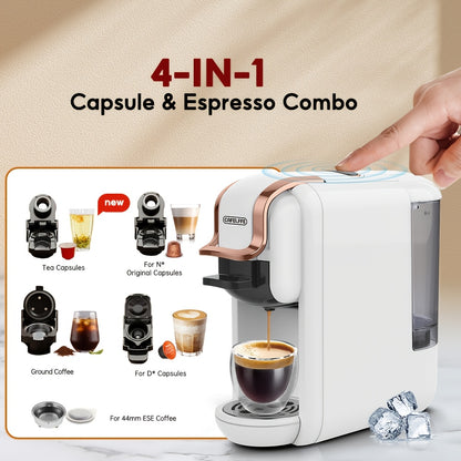Machine à café capsule 4-en-1 Cafelffe, 20 bar automatique pour machine à café domestique avec préparation à chaud et à froid, compatible avec les capsules Nes*/DG* / les dosettes ESE / le café moulu, chauffage instantané pour une préparation rapide, tail