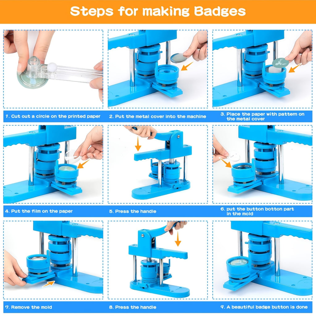 Machine à Boutons, Machine à Presser les Badges de 25/32/58 mm avec 300 Pièces de Fournitures pour Enfants, Machine à Perçer les Badges, Bleu
