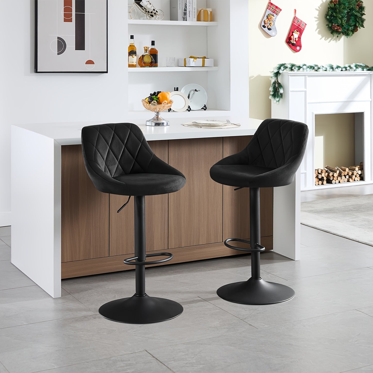Lot de 2 tabourets de bar, tabourets de comptoir - Pivotants à 360°, hauteur réglable, capacité de poids 150 kg, velours confortable, convient pour chaises de bar de restaurant, chaises de comptoir de cuisine, chaises de bureau à domicile