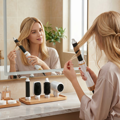 STYLEFI Kit de Coiffure 5-en-1 de Haute Qualité - Inclut Peigne à Air Chaud à Ions Négatifs Haute Vitesse 60 000 tr/min pour Séchage Rapide, Bigoudi à Air Chaud Amovible, Fer à Boucler et Lisseur Magique, Prise UK (220V) avec Fonction d'Arrêt Automatique