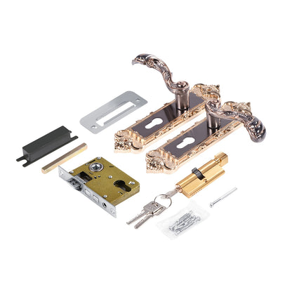 2 pièces Kit de Poignée et Serrure Universelle Style Européen pour Porte Intérieure avec Cylindre, Clés et Vis - Installation Facile, Adapté aux Chambres, Salles de Bain, Hôtels, Sous-sols, Portes d'Entrée, Cuisine