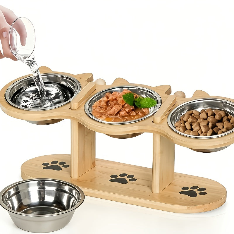 Ensemble de Gamelle surélevée pour Chat avec 4 Bols en Acier Inoxydable - Gamelle Inclinée à 15°, Hauteur Réglable avec Support Noir, Cadeau Idéal pour les Propriétaires d'Animaux