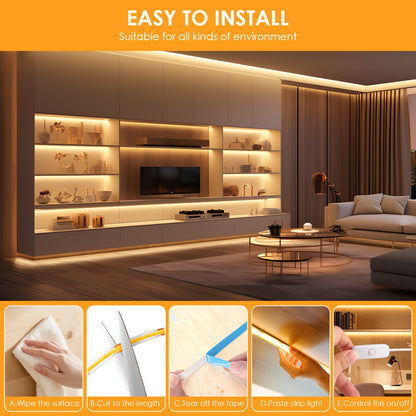 Bande Lumineuse LED COB HOTU, Alimentation USB Flexible Auto-Adhésive Découpable 400 Lampes, Conception Mètre Sans Faisceau pour Meubles Armoire, Base de Cuisine, Éclairage Ambiant Chambre Blanc Chaud, Couleur Lumière du Jour Réglable