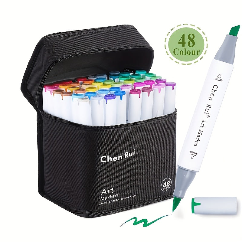 Marqueurs d'art professionnels - Pointe ciseau et encre à l'alcool, ensemble de sac portable de 48/60/80/100/120 couleurs - Idéal pour le dessin, le coloriage et la conception graphique - Choix parfait pour les artistes, les étudiants et les professionnel