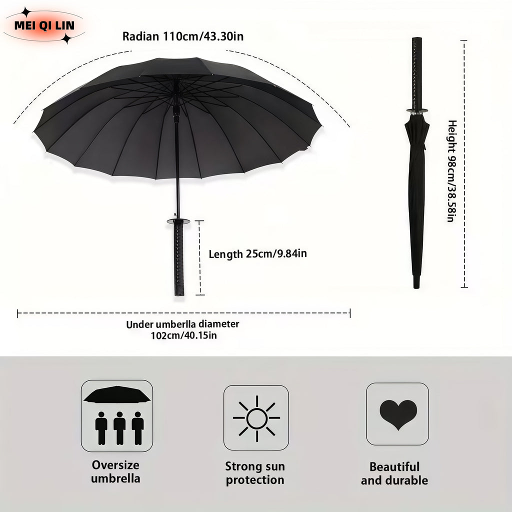 1 pièce ou 2 pièces en option, Parapluie Samouraï Ninja Semi-automatique MEI QI LIN, Le meilleur cadeau créatif (16 baleines), Parapluie à long manche robuste et durable