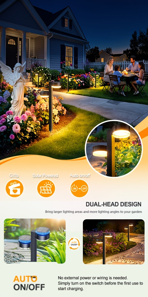 Lot de 2/4/8 Lampes Solaires d'Extérieur, Super Lumineuses à Double Tête, IPX5 pour l'Extérieur jusqu'à 12H, Allumage/Extinction Automatique, Éclairage de Jardin pour Cour, Patio, Chemin, Allée, Décoration de Noël Extérieure, GEARITE