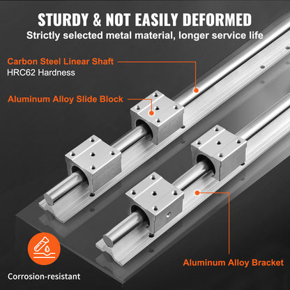 Ensemble de rails de guide linéaire VEVOR, SBR16 1500mm, 2pièces 59 in/1500 mm Rails de guide SBR16 et 4pièces Blocs de glissement SBR16UU, Kit de rails linéaires et de roulements pour machines automatiques DIY Projet de routeurs CNC