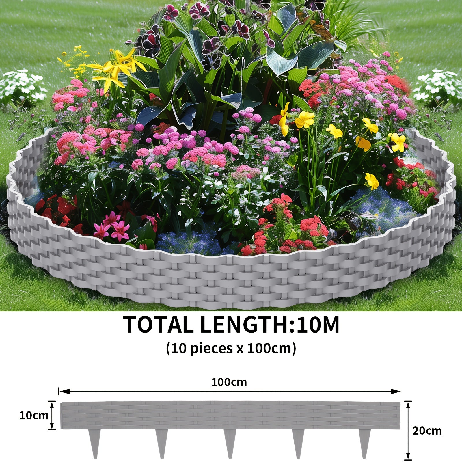 Bordure de pelouse en plastique aspect rotin Homelive 5/10 m, bordure de parterre aspect rotin, bordure de tonte pliable et flexible pour jardin
