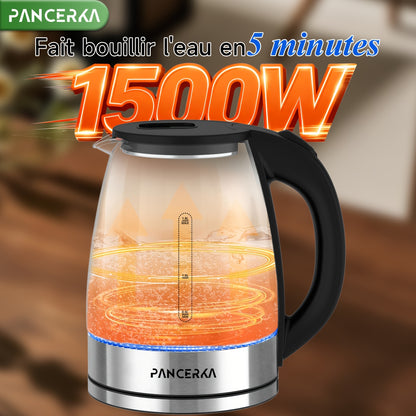 Bouilloire Électrique PANCERKA, Aucun Contact Plastique avec l'Eau, Large Ouverture pour un Nettoyage Facile, Arrêt Automatique, Bouilloire à Thé et à Eau Chaude 1,8 L, Chauffe-Eau et Théière, Noir, 1500W