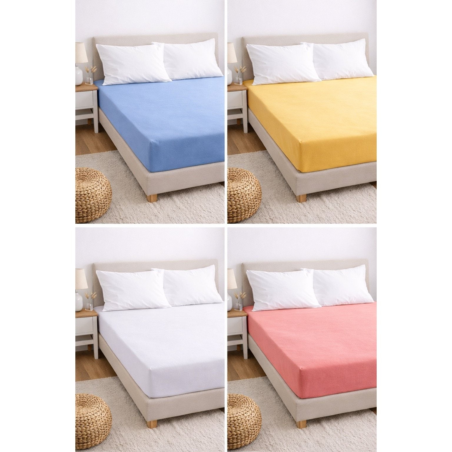 Lot de Draps Housse 100% Coton 57 Fils – Tissage Résistant, Toucher Frais, Couleurs Aléatoires
