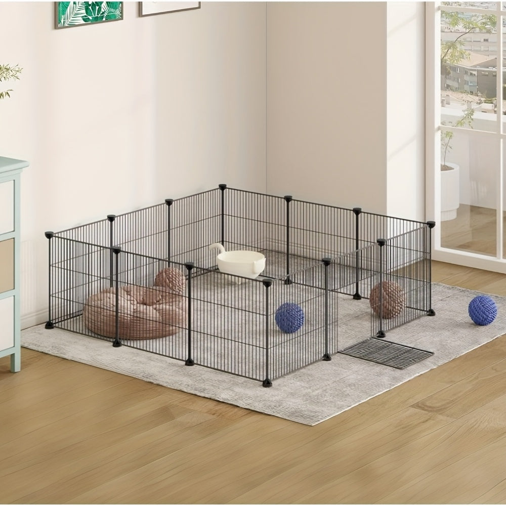 Barrière compacte pour petits animaux - Installation facile et facile à installer soi-même, enclos robuste et extensible avec entrée pour applications intérieures/extérieures - Idéal pour chiots, lapins, chatons et plus